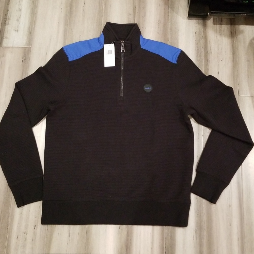 MICHAEL KORS BLACK/BLUE HALF ZIP NWT